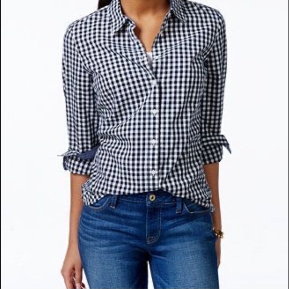 Tommy Hilfiger Gingham Button Down Shirt Blue White Classic Fit Medium